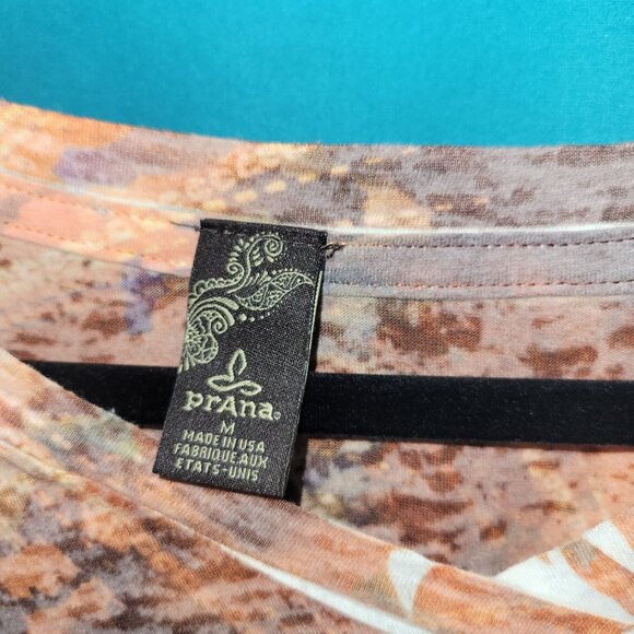 Prana Womens Long Sleeve V-Neck Top Medium Orange/White Abstract Print - Picture 3 of 12